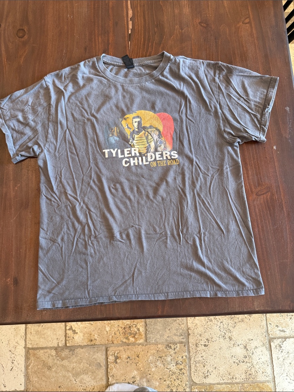 Gildan Gray Tyler Childers 'On The Road' Kids Tee with Yellow & Red Graphic